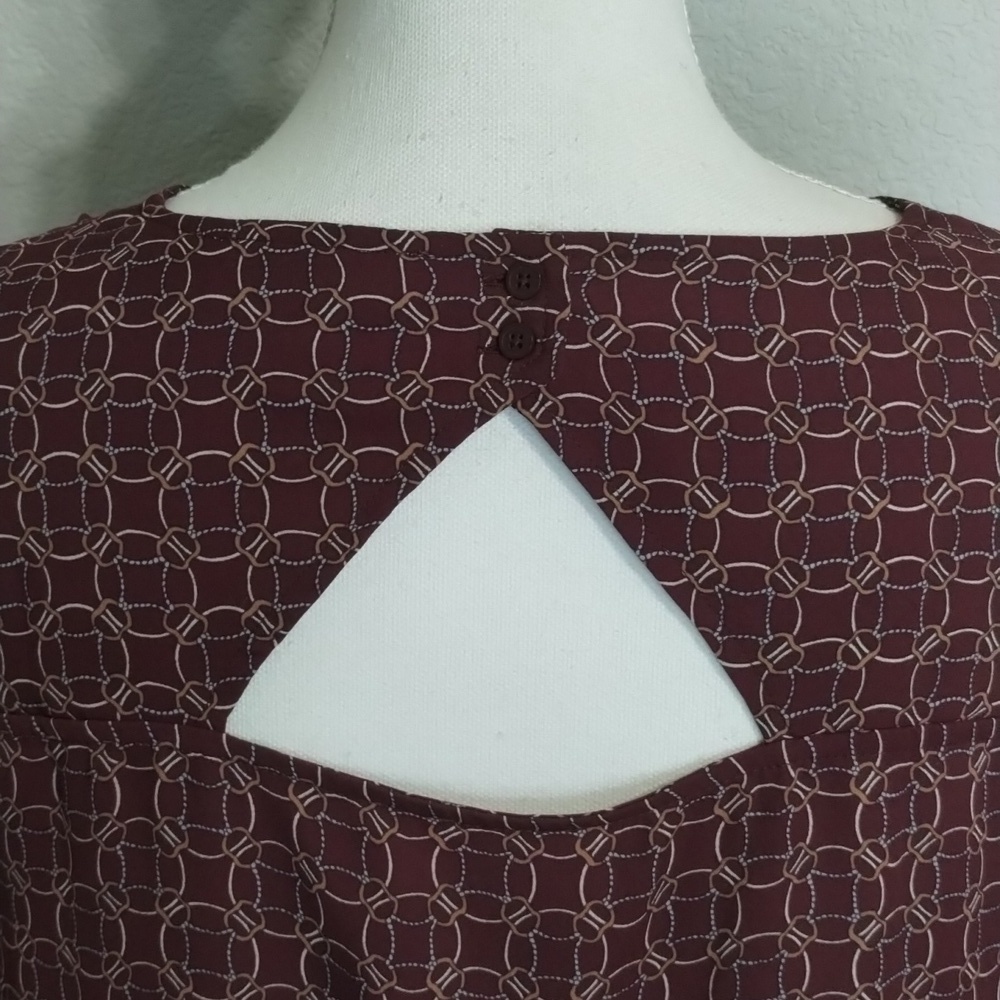 LOFT Blouse Size Small Chain Geometric Circle Print Long Sleeve Maroon - Picture 6 of 11
